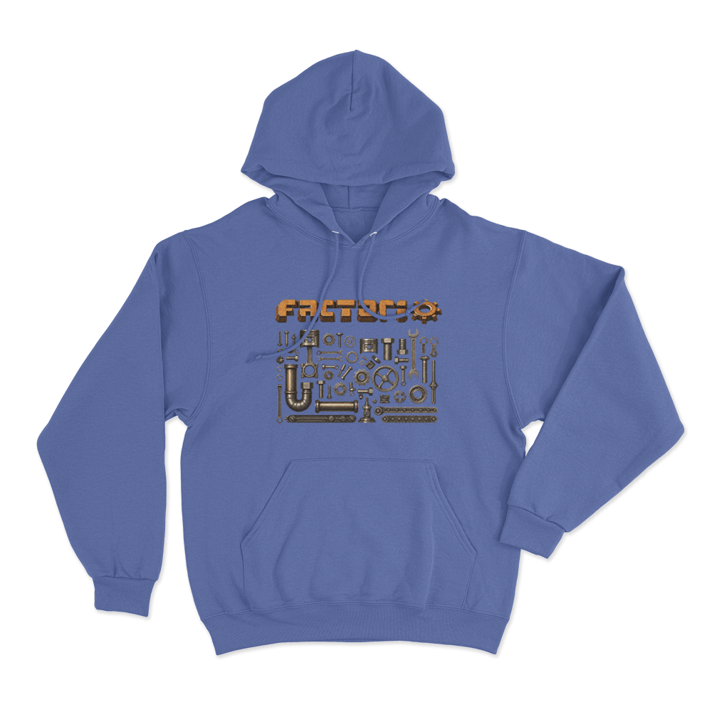 Factorio Factory Parts Unisex Hoodie Blue Factorio Factory Parts Unisex Hoodie Blue