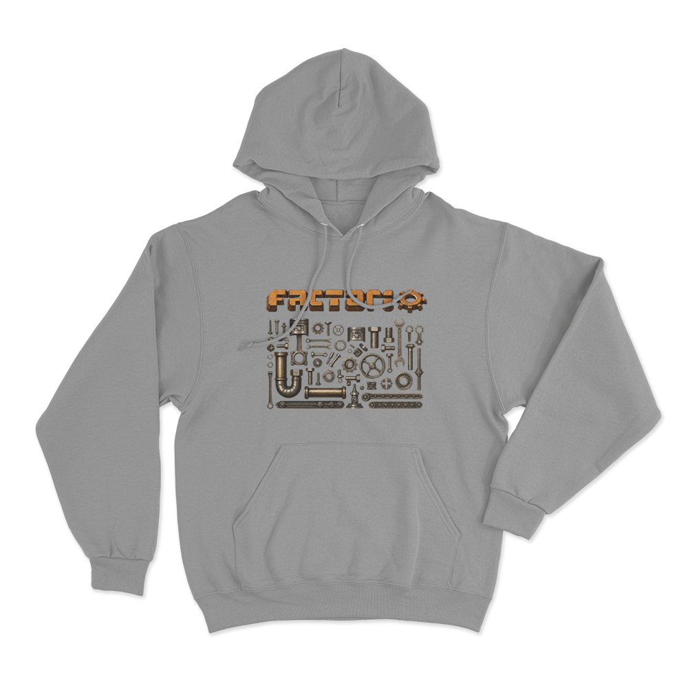 Factorio Factory Parts Unisex Hoodie Grey Factorio Factory Parts Unisex Hoodie Grey