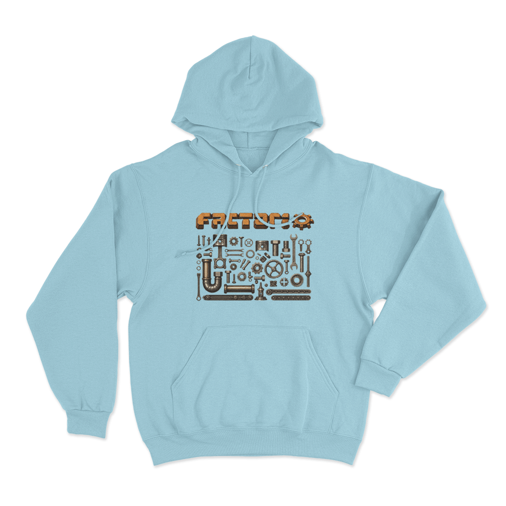 Factorio Factory Parts Unisex Hoodie Sky Blue Factorio Factory Parts Unisex Hoodie Sky Blue