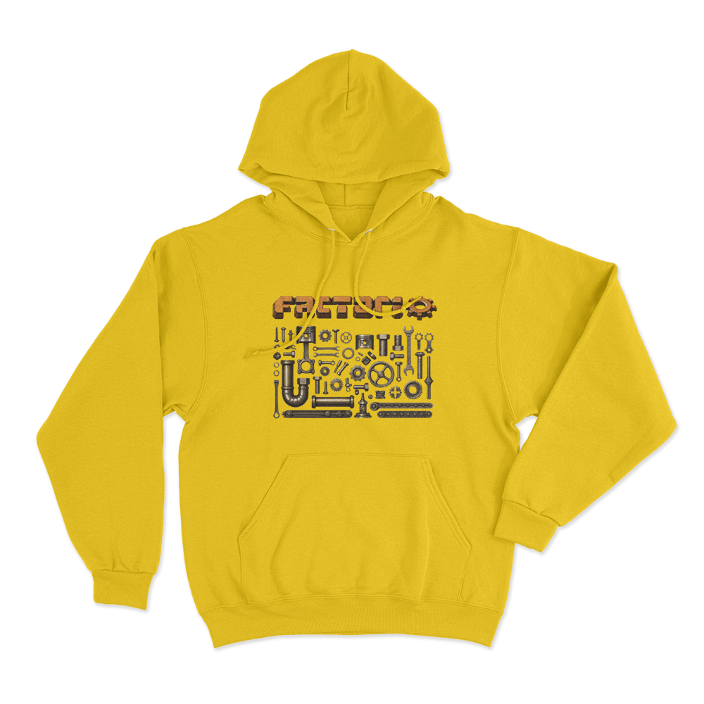 Factorio Factory Parts Unisex Hoodie Yellow Factorio Factory Parts Unisex Hoodie Yellow