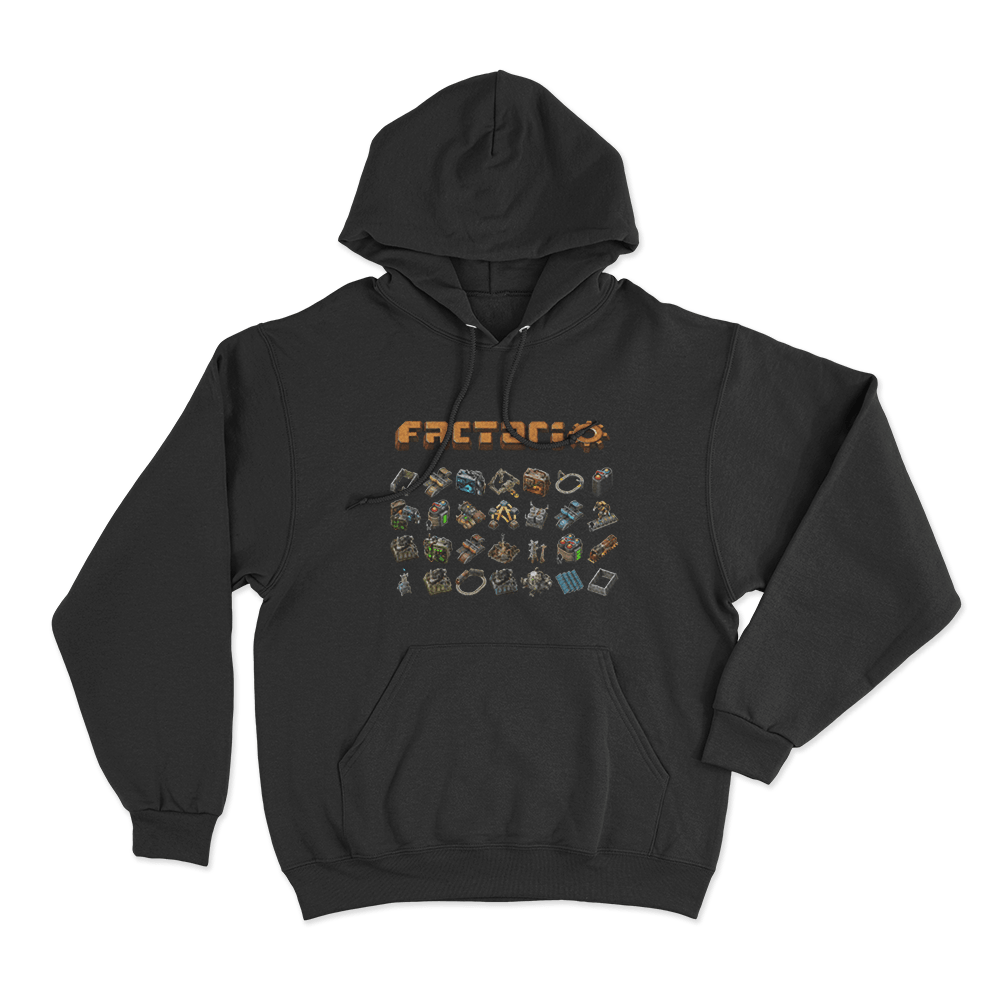 Factorio Machine Icon Collection Unisex Hoodie Black Factorio Machine Icon Collection Unisex Hoodie Black