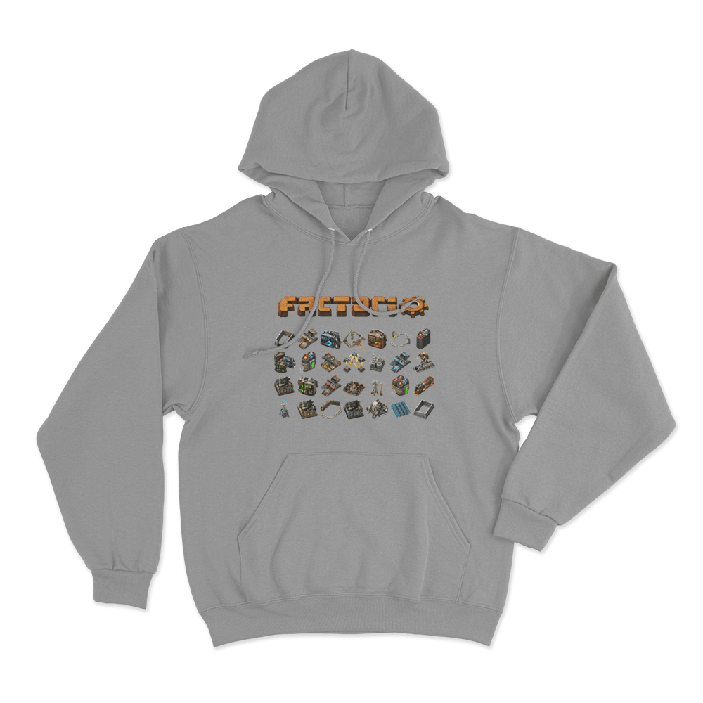 Factorio Machine Icon Collection Unisex Hoodie Grey Factorio Machine Icon Collection Unisex Hoodie Grey