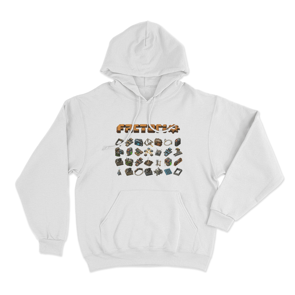 Factorio Machine Icon Collection Unisex Hoodie White Factorio Machine Icon Collection Unisex Hoodie White
